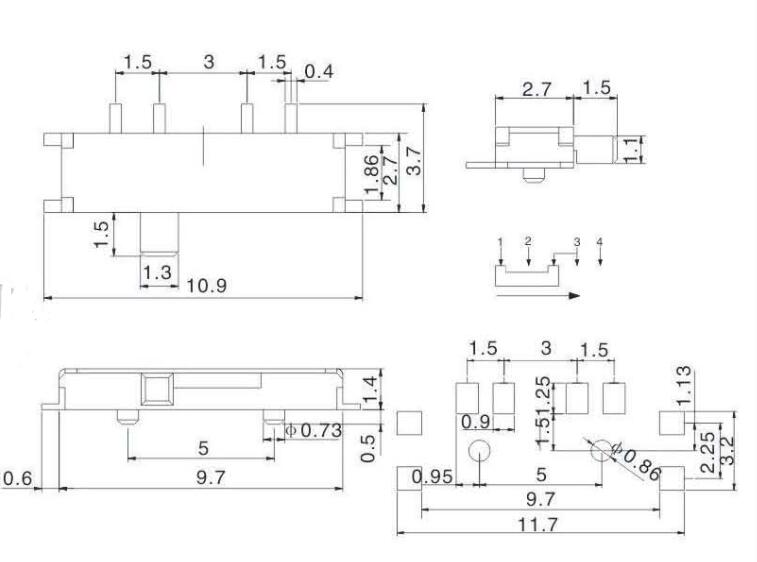 八腳撥動(dòng)開關(guān)圖紙 八腳撥動(dòng)開關(guān)圖紙