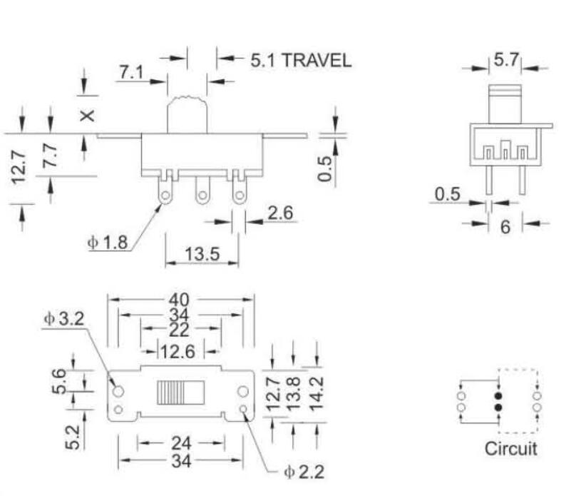 2P2T撥動開關規(guī)格圖
