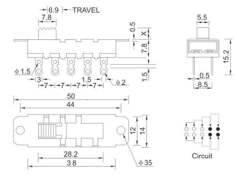 2P4T撥動開關(guān)規(guī)格圖