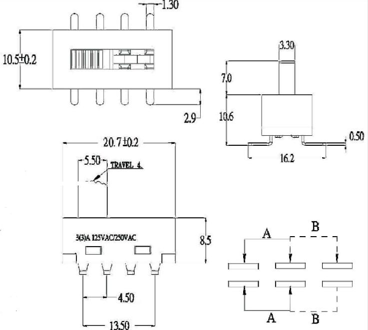 SS-22H25-T撥動開關(guān)尺寸圖 SS-22H25-T撥動開關(guān)尺寸圖