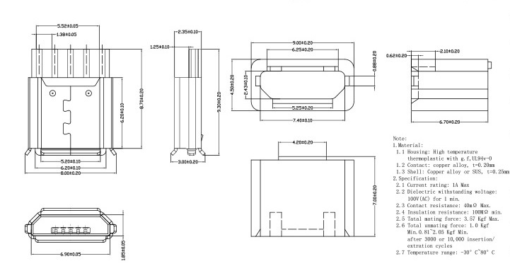5p焊線式micro-usb規(guī)格圖 5p焊線式micro-usb規(guī)格圖