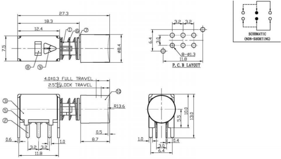 PS22F86A按鍵開關(guān)規(guī)格圖 PS22F86A按鍵開關(guān)規(guī)格圖