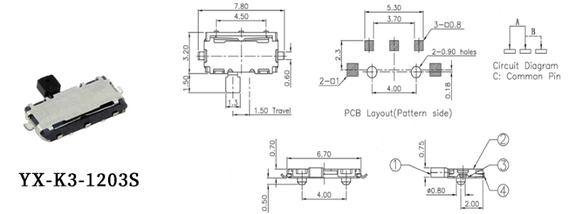 K3-1203S撥動(dòng)開(kāi)關(guān)原理圖 K3-1203S撥動(dòng)開(kāi)關(guān)原理圖