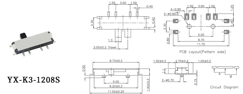 八腳撥動開關(guān)K3-1208s圖片