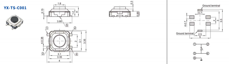 3.35*3.35四腳輕觸開關(guān)電路圖
