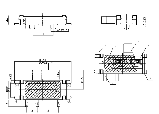 七腳撥動(dòng)開(kāi)關(guān)尺寸圖紙