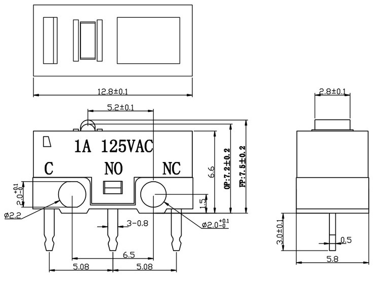 微動(dòng)開關(guān)尺寸圖