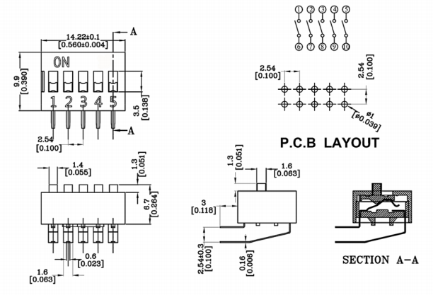 5位撥碼開關(guān)尺寸圖 5位撥碼開關(guān)尺寸圖